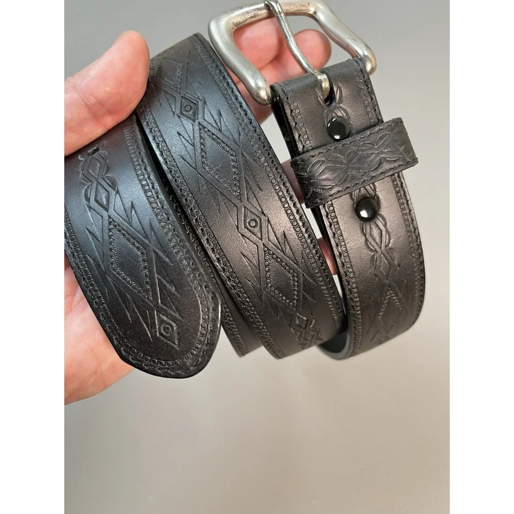 Vintage Black Leather belt 1997 Boho Western Festival Tolled New Size‎ 54